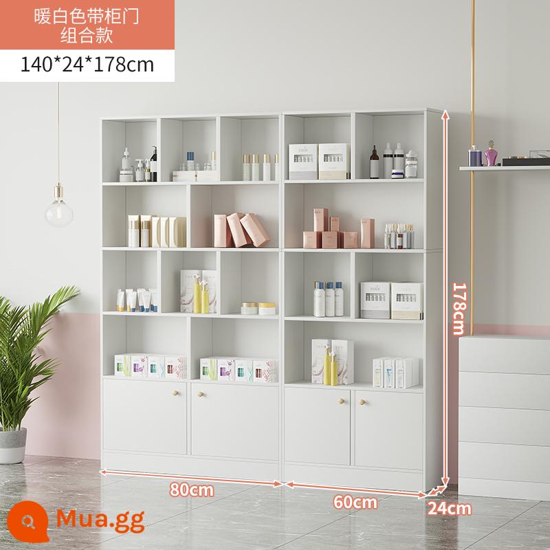 Tủ trưng bày mỹ phẩm làm đẹp đơn giản tủ trưng bày sản phẩm kệ trưng bày shop chăm sóc móng tay trưng bày shop mẹ và bé container - 140cm màu trắng ấm có cửa phụ