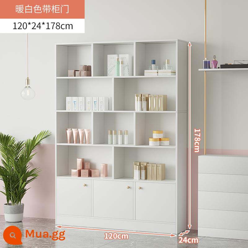 Tủ trưng bày mỹ phẩm làm đẹp đơn giản tủ trưng bày sản phẩm kệ trưng bày shop chăm sóc móng tay trưng bày shop mẹ và bé container - 120cm màu trắng ấm có cửa phụ