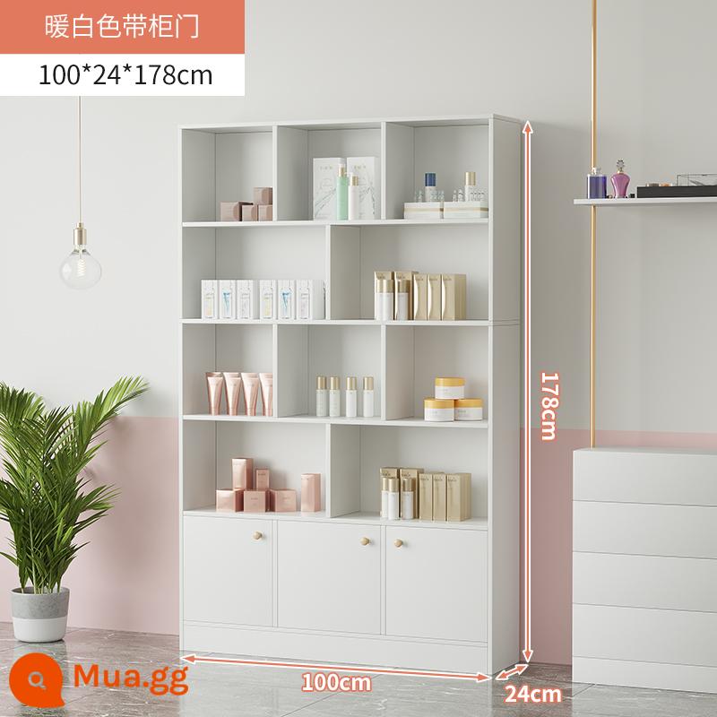 Tủ trưng bày mỹ phẩm làm đẹp đơn giản tủ trưng bày sản phẩm kệ trưng bày shop chăm sóc móng tay trưng bày shop mẹ và bé container - 100 cm màu trắng ấm có cửa phụ