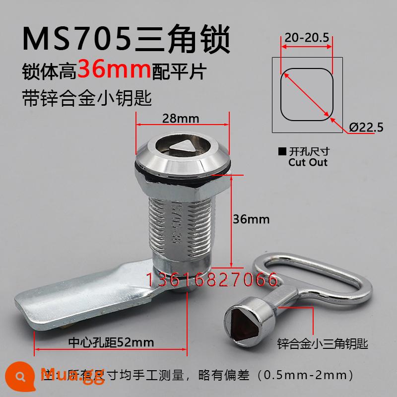 Hộp phân phối khóa cửa tủ MS705 khóa lưỡi một từ hình tam giác Điện vỏ chính thiết bị thùng rác khóa hợp kim kẽm - Hợp kim kẽm MS705-36 mảnh cắt xi lanh khóa tam giác cao