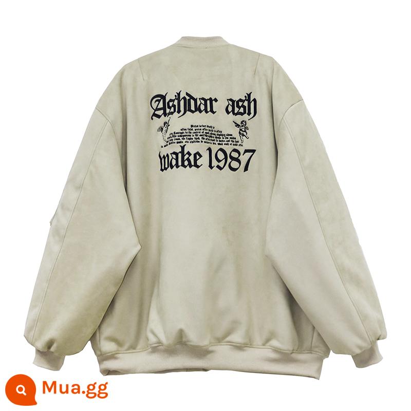 Ông Đen Mùa Đông Plus Chất Liệu Cotton Da Lộn Áo Khoác Cotton MA1 Đồng Phục Bóng Chày Nam Gothic Phong Cách Đường Phố Cao Cấp Áo Khoác - xám