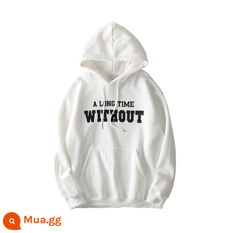 Nhật Bản Nặng 500G Hoodie Nỉ Nam Dày Mùa Đông Rời In Chữ Áo Thun Cổ Hợp Thời Trang Thương Hiệu - Trắng