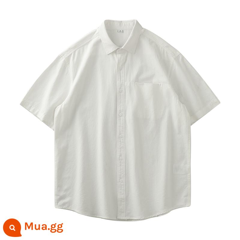 Áo sơ mi dài tay cotton nặng của Mỹ mùa xuân và mùa thu cao cấp giản dị màu trơn áo sơ mi trắng áo khoác hợp thời trang - trắng (tay ngắn)