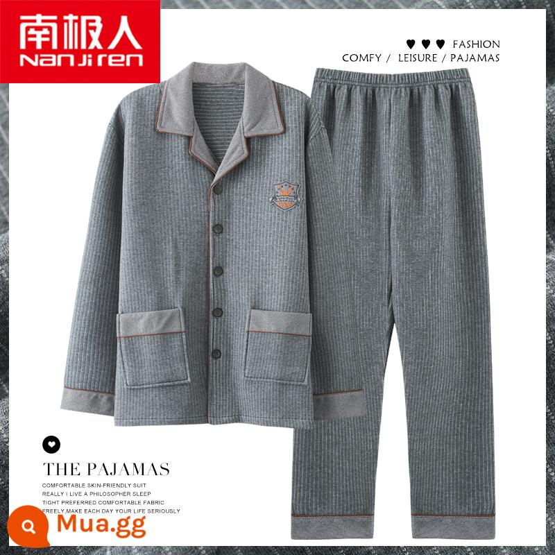 Nanjiren Bộ Đồ Ngủ Thu Đông Nam Cotton Nguyên Chất Trung Niên Bố Dày Mỏng Chần Bông Không Khí Phục Vụ Gia Đình Phù Hợp Với - NJR-KM6004