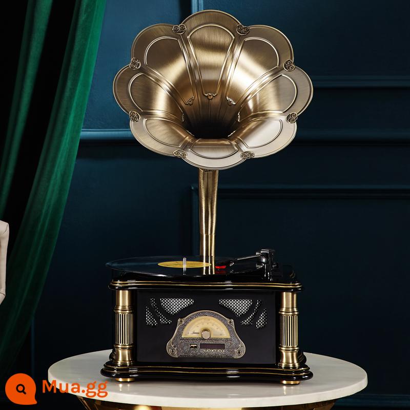 Máy quay đĩa đồ trang trí cổ điển cao cấp, máy ghi âm vinyl retro, âm thanh loa lớn, máy ghi âm điện cổ điển Châu Âu - Vàng đen 1897 + loa siêu trầm