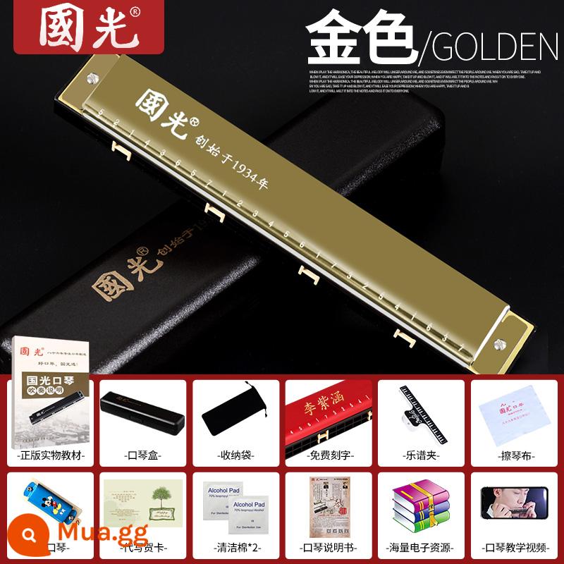 Guoguang harmonica 24 lỗ 28 lỗ đa âm C phiên bản kỷ niệm dành cho người mới bắt đầu, trẻ em, học sinh mới bắt đầu luyện tập biểu diễn chuyên nghiệp - [Mẫu dành cho người mới bắt đầu] Phím C đa âm 24 lỗ - vàng + thưởng điểm nhạc + video hướng dẫn