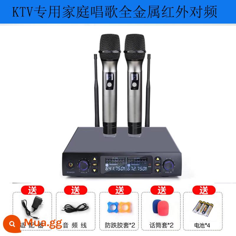 Micro không dây micro home KTV one drag two sân khấu cầm tay hát chuyên nghiệp K song chống huýt sáo chuyên dụng - FM hồng ngoại máy nhỏ hoàn toàn bằng kim loại mới