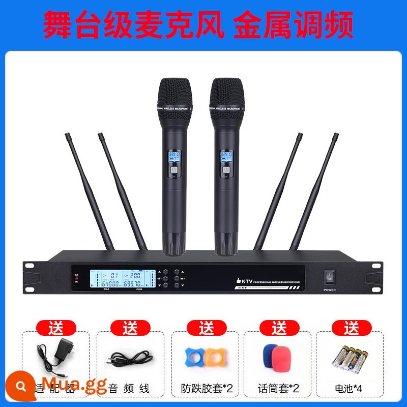 Micro không dây micro home KTV one drag two sân khấu cầm tay hát chuyên nghiệp K song chống huýt sáo chuyên dụng - Hiệu suất trường học FM Full Metal