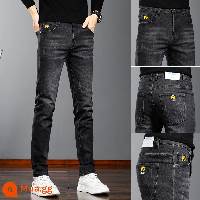 PLOVE JEANS nam mùa thu và mùa đông giảm béo đôi chân nhỏ trong mùa đông đàn hồi với chiếc quần dài thời trang giản dị - 8011 đen xám