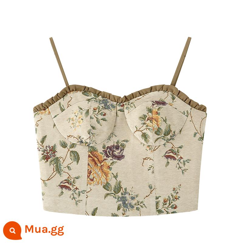 Lu Qingyi [Mùa thu Xu] Chenille Yếm trong mùa hè dành cho nữ Thiết kế diềm xếp nếp cổ điển Jacquard Top Top - đốm mai