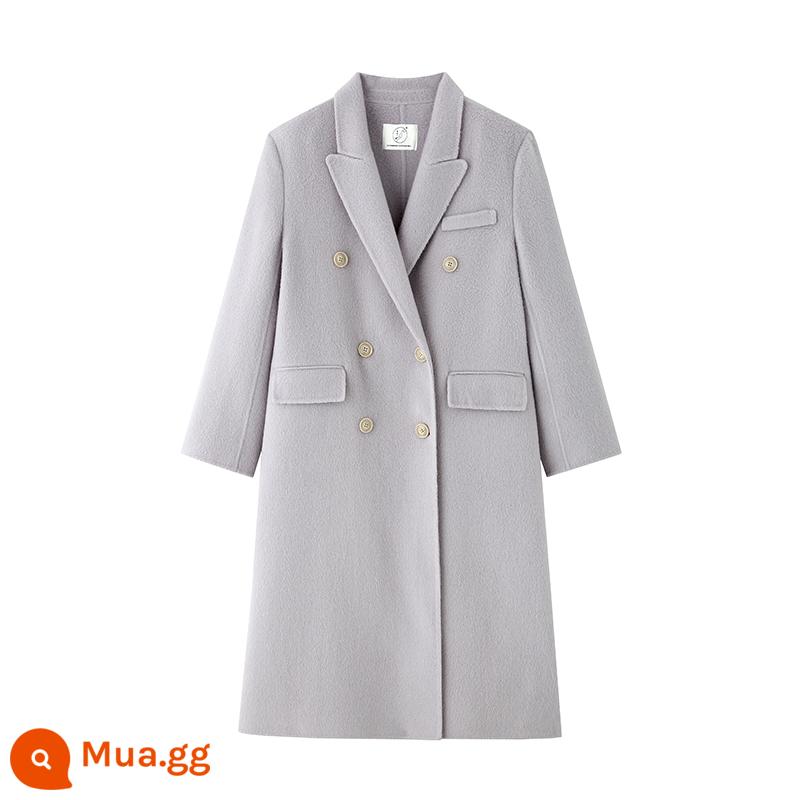 Lu Qingyi [Áo khoác Qianxu] Áo khoác len cashmere 100 Úc Áo khoác len hai mặt cao cấp dành cho nữ mùa thu đông - Đốm tím nhạt