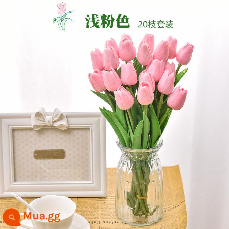 Hoa Tulip Nhân Tạo Hoa Giả Trang Trí Phòng Ngủ Phòng Khách Cắm Hoa Hình Trang Trí Bàn Trang Trí Hoa Khô - Màu hồng tiềm ẩn 20 miếng + bình mở