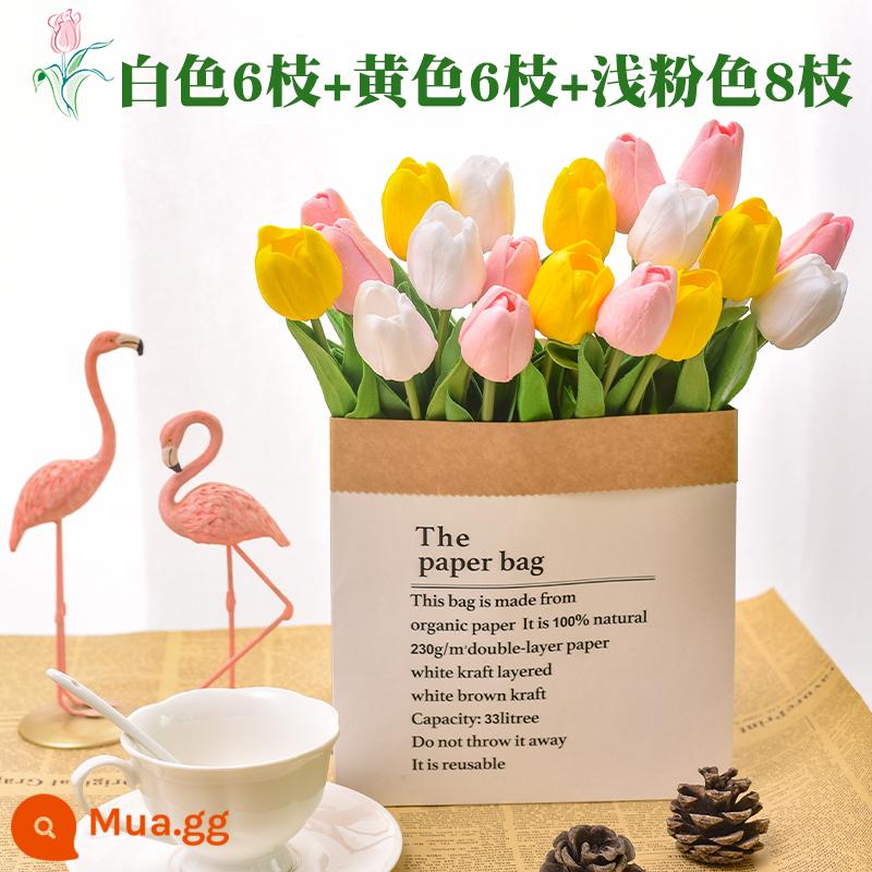 Hoa Tulip Nhân Tạo Hoa Giả Trang Trí Phòng Ngủ Phòng Khách Cắm Hoa Hình Trang Trí Bàn Trang Trí Hoa Khô - Bột tình yêu đích thực 8 vàng 6 trắng 6 miếng + túi giấy