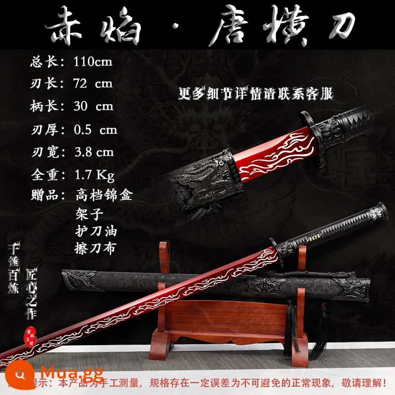 Tang Hengdao Longquan Town House Sword tích hợp kiếm thêu lò xo dao thép mangan Tang gươm dao vũ khí lạnh tự vệ không có lưỡi - Ngọn lửa đỏ Khaki [hiệu suất chi phí cao]