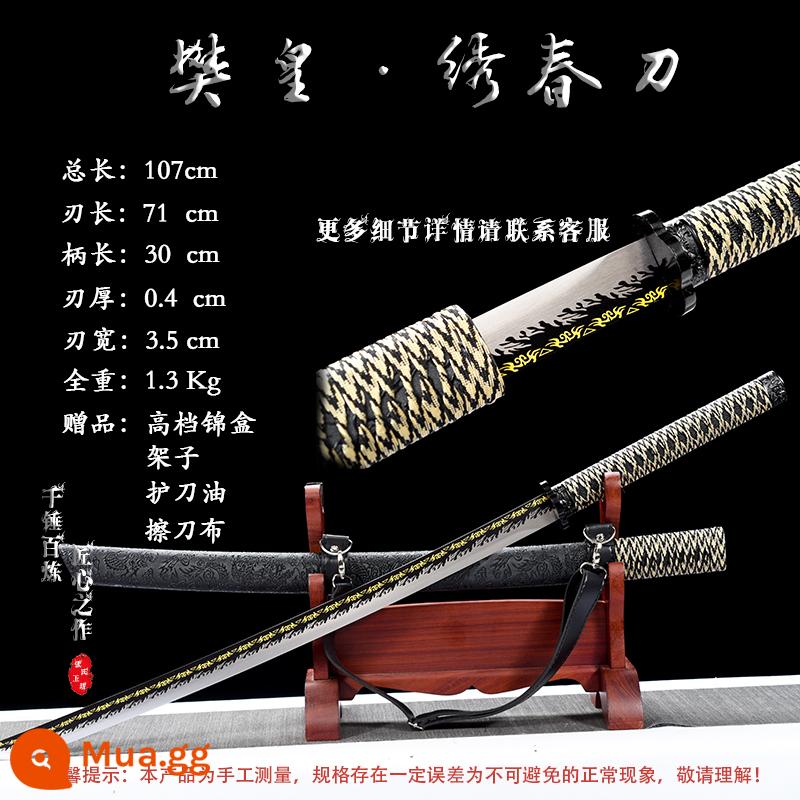 Tang Hengdao Longquan Town House Sword tích hợp kiếm thêu lò xo dao thép mangan Tang gươm dao vũ khí lạnh tự vệ không có lưỡi - Maroon Fanhuang [Thêu phong cách mùa xuân]