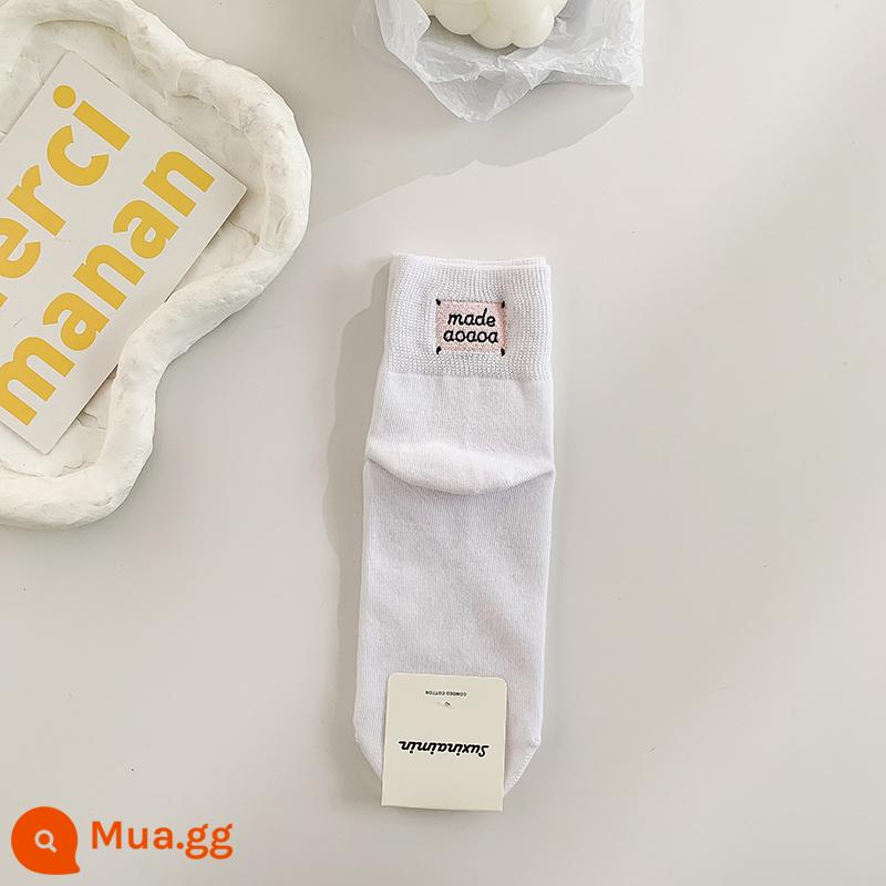 Nick Tất Hồng Tất Thêu Tất Cotton Mùa Hè Ins Triều Màu Nguyên Chất Dày Dòng Tất Nữ Màu Trắng Tất Nữ Màu Đen - thêu gót chân màu trắng