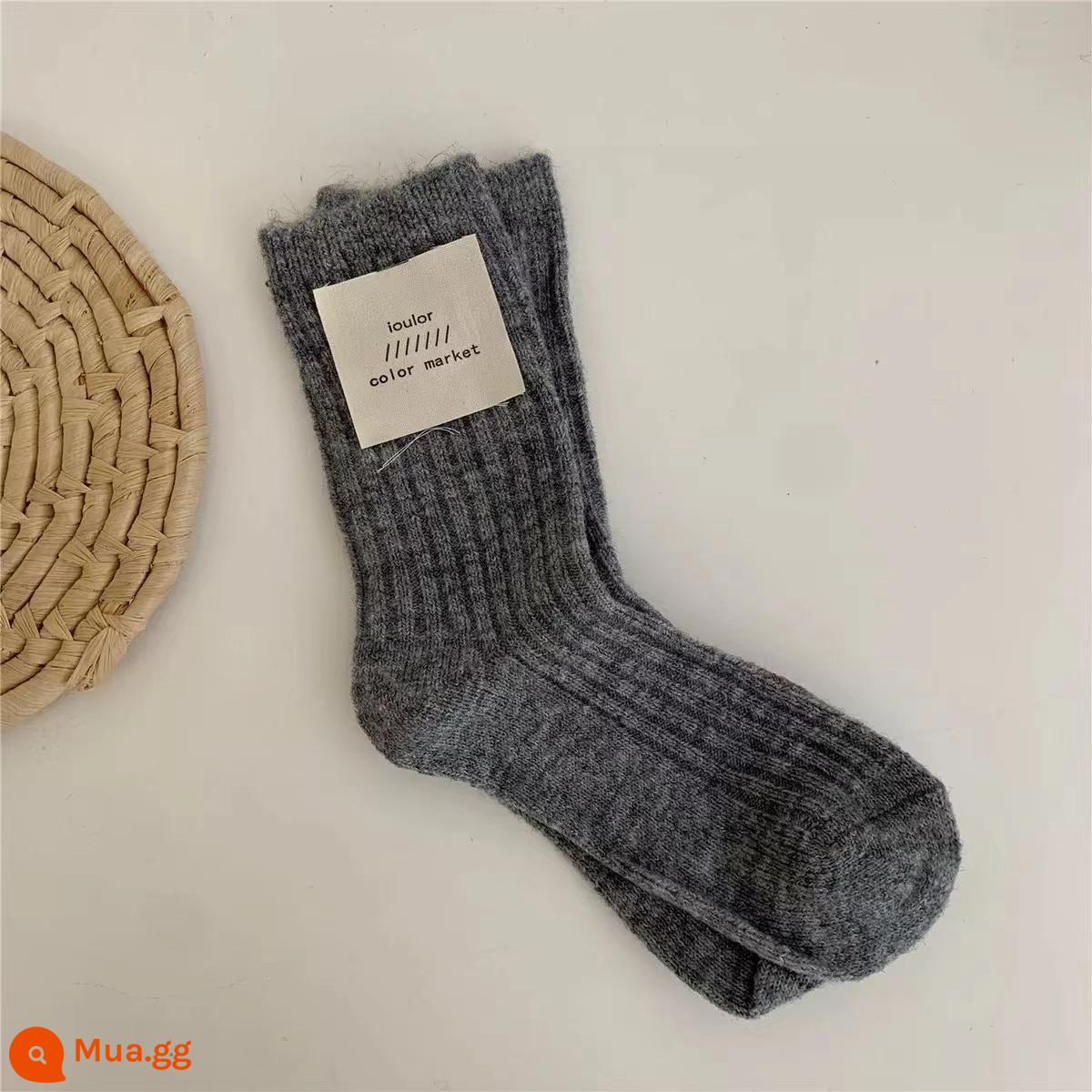 Vớ Nick Vớ Thu Đông Dày Cashmere Tất Nhật Bản Hàn Quốc Nữ Ống Giữa In Triều Màu Tinh Khiết Vớ Bong Bóng - Màu xám đen