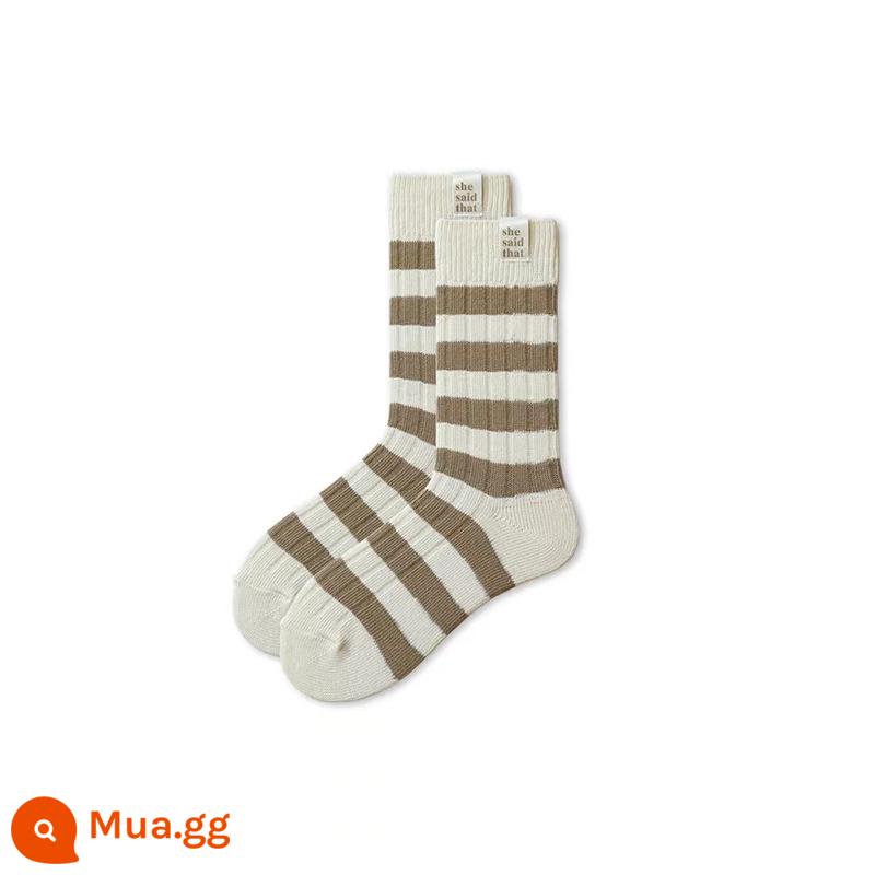 NickSocks Mỹ sọc dày thoáng khí dòng vớ retro nhãn vải tươi ins gió vớ bong bóng nam nữ cùng phong cách - Sọc nâu nhạt