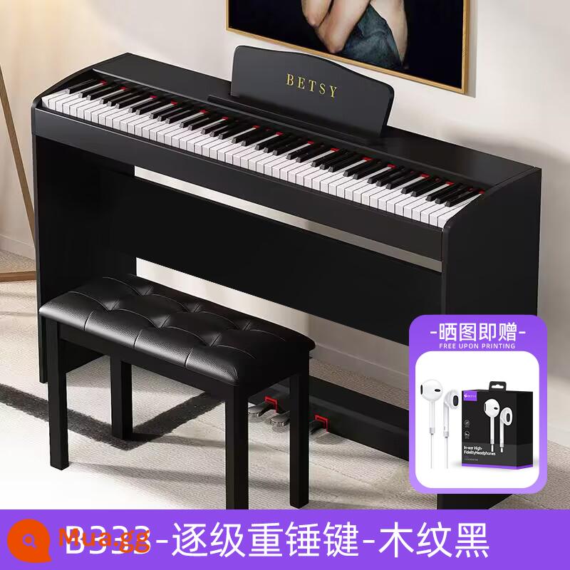 Đàn piano điện tử Betsy Hồng Kông Búa 88 phím tại nhà Đàn piano điện tử nhỏ dành cho người mới bắt đầu Kiểm tra chứng chỉ giáo viên mẫu giáo - B333 Búa hạng nặng-Hạt gỗ màu đen