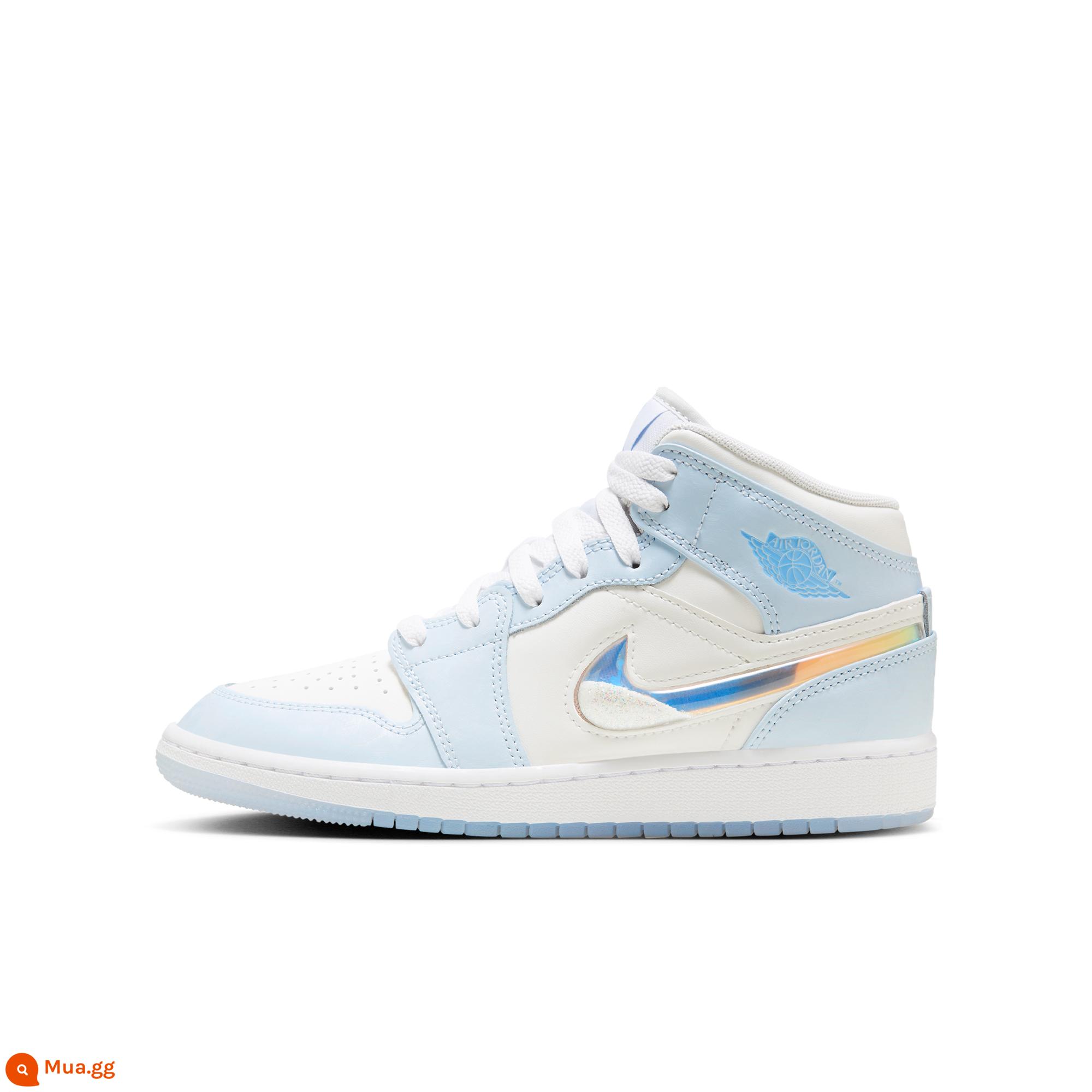 Jordan chính thức Nike Jordan bé trai AJ1 giày thể thao trẻ em cỡ lớn mùa đông mới giày thể thao lấp lánh giữa ống FQ9117 - 400 màu xanh tím/xanh băng/trắng đỉnh/trắng