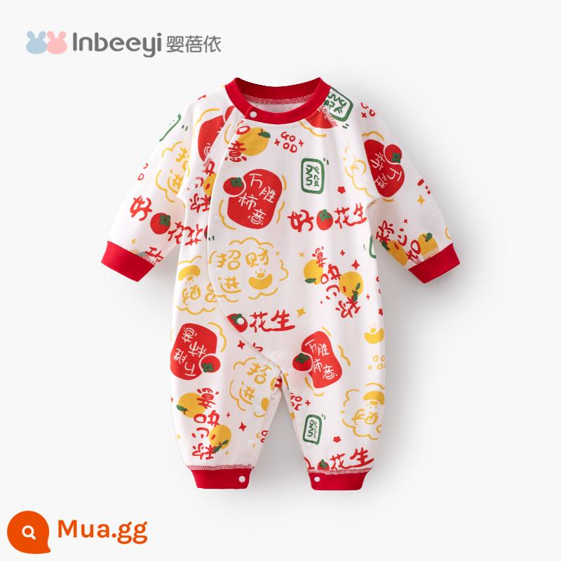 Baby Beiyi baby jumpsuit bé trăng tròn trăm ngày quần áo siêu dễ thương chúc mừng năm mới áo liền quần mùa xuân và mùa thu cotton nguyên chất lớp a - vận may