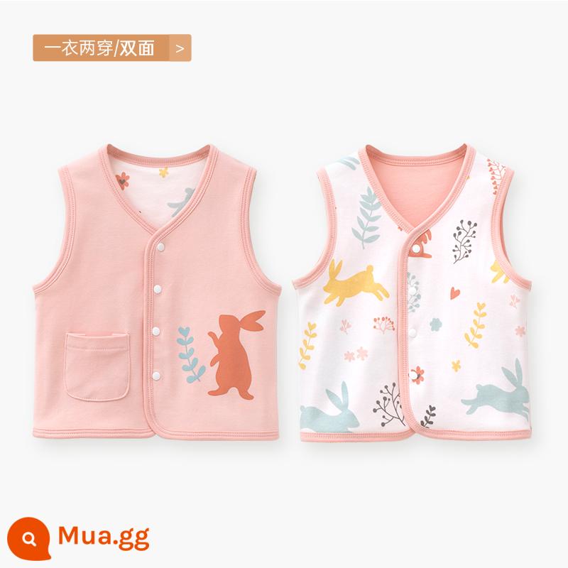 Áo vest cho bé mẫu xuân thu đông mặc áo vest trẻ em sơ sinh kẹp ngựa bé trai và bé gái áo vest mùa đông - [Đảo ngược] Thỏ hồng