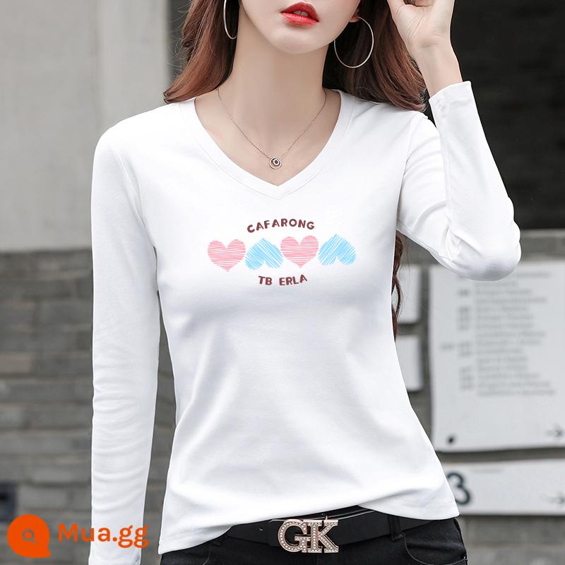 Áo thun dài tay cotton mỏng màu trắng nữ xuân thu đông với áo kiểu mới ngoại và áo lót lông giữ ấm v - Cổ chữ V màu trắng[K047]