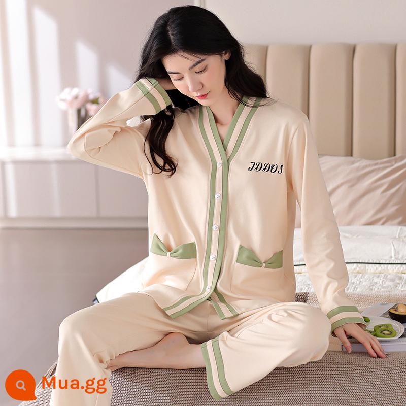 Bộ Đồ Ngủ Nữ Thu Đông Cotton Nguyên Chất Dài Tay Xuân Thu Cotton Mùa Thu Đông Cổ Tim Mùa Hè 2023 Quần Áo Ở Nhà Mới Phù Hợp Với mùa Đông - S3803