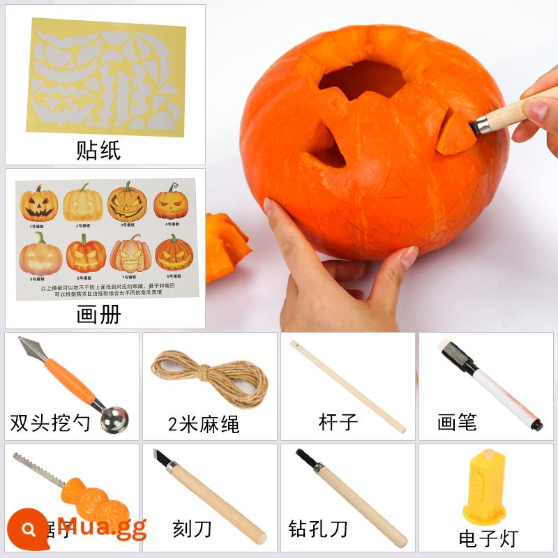 Trẻ Em Chạm Khắc Thật Bí Ngô DIY Halloween Đèn Lồng Bí Ngô Bí Ngô Thùng Đèn Lồng Trang Trí Dụng Cụ Chất Liệu Gói - Bộ 10 món Bí Ngô Lớn + Bộ Dụng Cụ