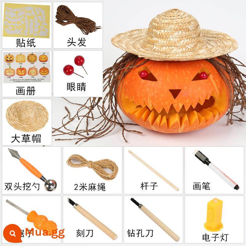 Trẻ Em Chạm Khắc Thật Bí Ngô DIY Halloween Đèn Lồng Bí Ngô Bí Ngô Thùng Đèn Lồng Trang Trí Dụng Cụ Chất Liệu Gói - Mô hình bù nhìn (bí ngô lớn + túi đựng dụng cụ bộ 13 món)