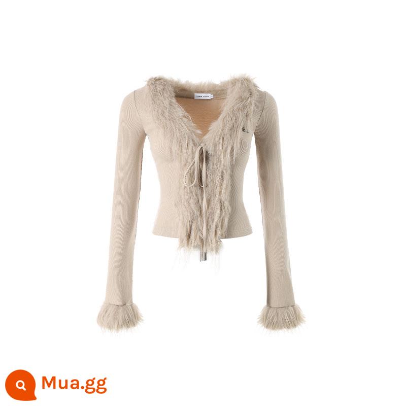 1JINN STUDIO Mùa Thu Đông Ambience Lông Dệt Kim Cổ Chữ V Cardigan Màu Cao Cấp Cảm Giác Bên Trong Hàng Đầu - Khaki [Bán trước]