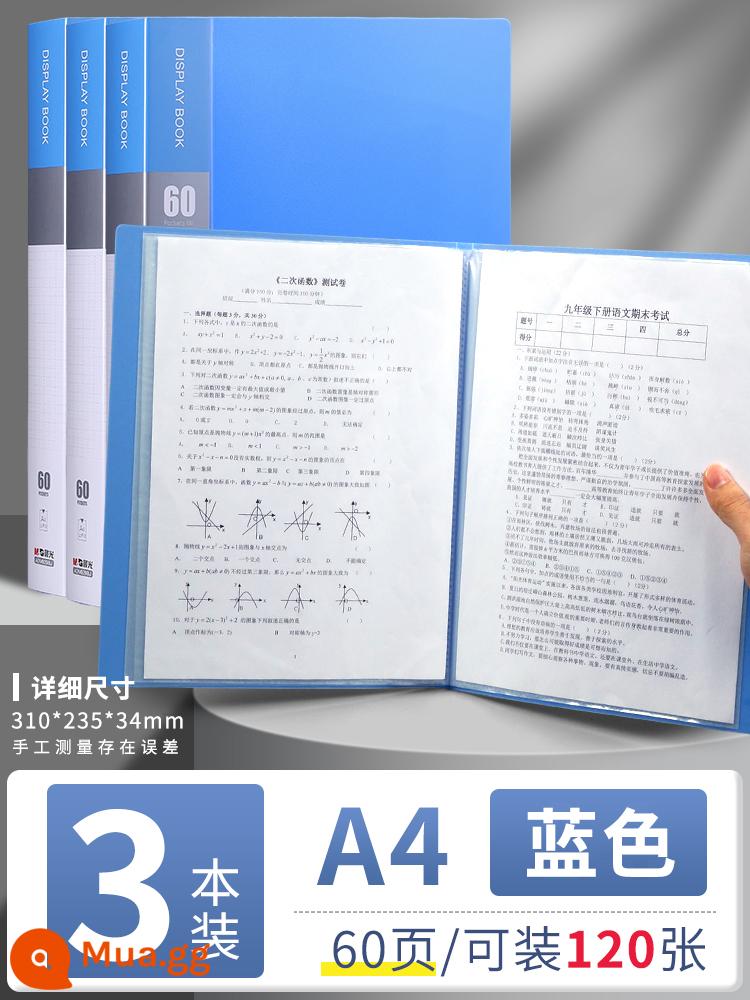 Túi đựng tài liệu Chenguang a4 nhiều trang thông tin sách chèn sách tập tin thông tin hợp đồng chứng chỉ lưu trữ hoàn thiện hiện vật giấy kiểm tra học sinh túi lưu trữ tờ nhạc thư mục lưu trữ hóa đơn vật tư văn phòng - [Dày 60 trang] Sách xanh 3 - chứa được 120 trang