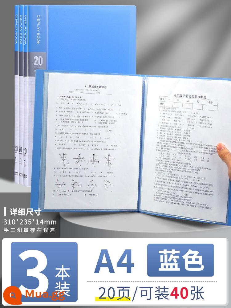 Túi đựng tài liệu Chenguang a4 nhiều trang thông tin sách chèn sách tập tin thông tin hợp đồng chứng chỉ lưu trữ hoàn thiện hiện vật giấy kiểm tra học sinh túi lưu trữ tờ nhạc thư mục lưu trữ hóa đơn vật tư văn phòng - [Dày 20 trang] Sách xanh 3 - chứa được 40 trang