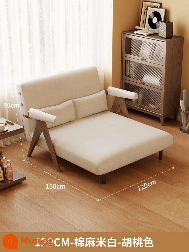 Sofa giường gấp đôi căn hộ nhỏ Internet người nổi tiếng giường đơn hộ gia đình hoàng phi vợ lẽ đơn giường sofa gỗ nguyên khối - 120CM-cotton và vải lanh màu óc chó [đi kèm đệm sofa chống bẩn]