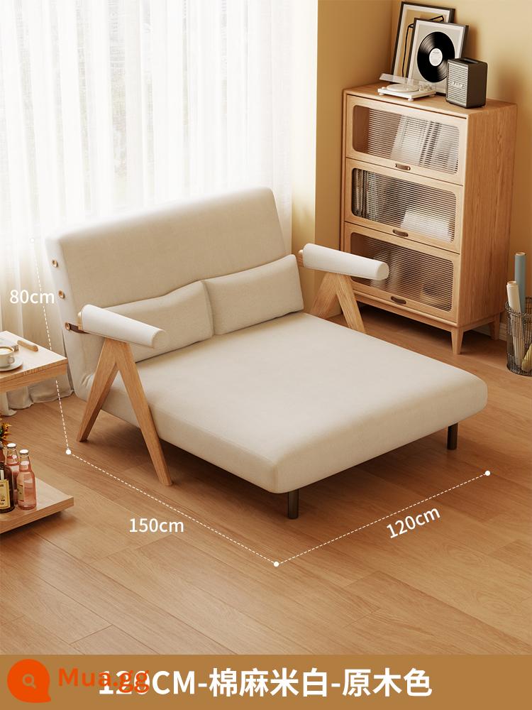 Sofa giường gấp đôi căn hộ nhỏ Internet người nổi tiếng giường đơn hộ gia đình hoàng phi vợ lẽ đơn giường sofa gỗ nguyên khối - 120CM-cotton-linen-màu gỗ [có đệm sofa chống bẩn]