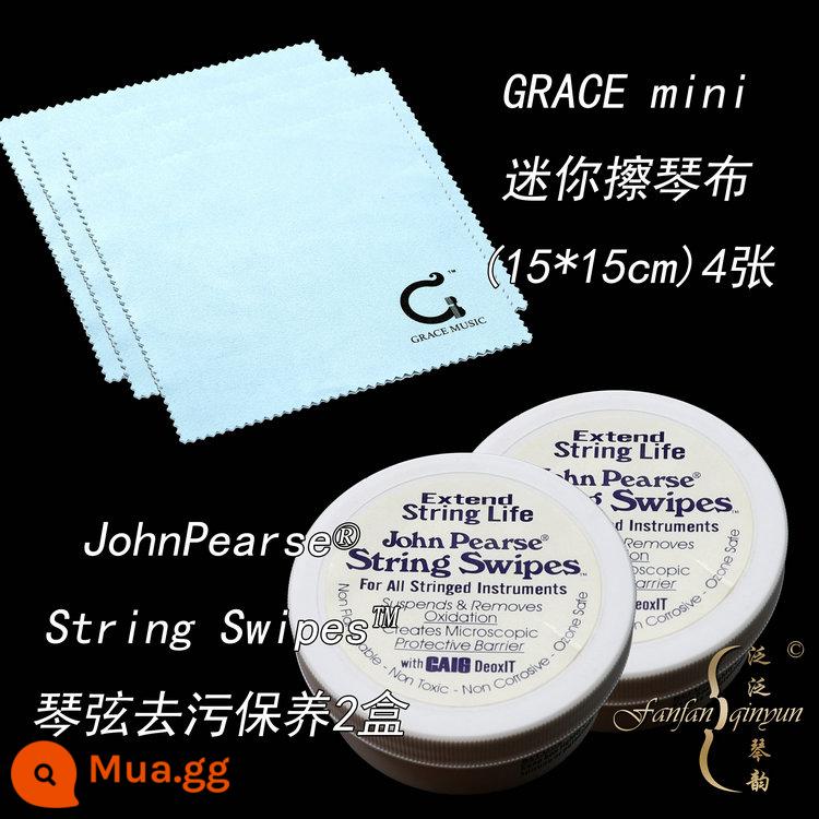 [Four Crowns] Vệ sinh và bảo dưỡng dây JOHN PEARSE chính hãng của Mỹ để loại bỏ bụi bẩn và tăng tuổi thọ - Loại đóng hộp (30 miếng) 2 hộp + 4 khăn lau đàn piano mini