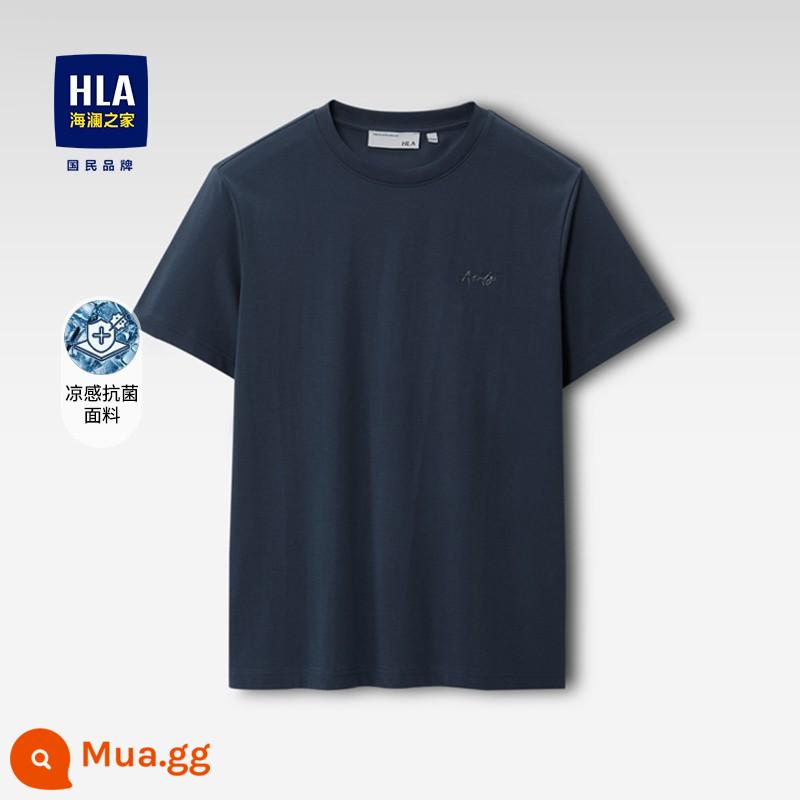 HLA/Heilan Nhà Nam Cotton Nguyên Chất Áo Thun Tay Ngắn Mùa Hè 2024 Màu Cổ Tròn Đơn Giản In Chữ Hàng Đầu dành Cho Nam - Xanh Xám 72 [Phong Cách Mới 2024]