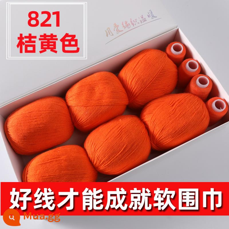 Len handmade khăn tự làm gửi bạn trai len bóng đan tay sợi len cashmere sợi tự dệt khăn kim đặc biệt - Cam 821[6 cuộn len]