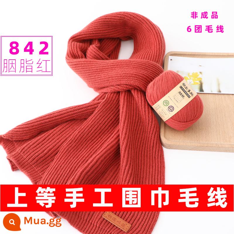 Len handmade khăn tự làm gửi bạn trai len bóng đan tay sợi len cashmere sợi tự dệt khăn kim đặc biệt - Carmine 842[6 cuộn len]