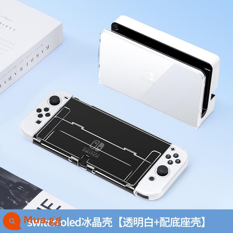 Vỏ bảo vệ Nintendo Switcholed trong suốt Vỏ tay cầm công tắc Vỏ cứng hai mảnh NS phiên bản tuổi thọ pin Vỏ đế có thể cắm được Vỏ bảng điều khiển trò chơi OLED Tấm che bụi Phụ kiện hộp thẻ pha lê acrylic - Vỏ pha lê băng chuyển đổi- [màu trắng trong suốt] với vỏ đế + màng + nắp rocker