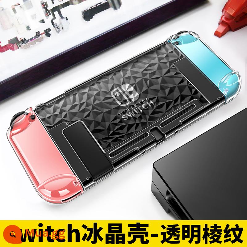 Vỏ bảo vệ Nintendo Switcholed trong suốt Vỏ tay cầm công tắc Vỏ cứng hai mảnh NS phiên bản tuổi thọ pin Vỏ đế có thể cắm được Vỏ bảng điều khiển trò chơi OLED Tấm che bụi Phụ kiện hộp thẻ pha lê acrylic - Vỏ pha lê băng chuyển đổi-[có gân trong suốt] màng miễn phí + nắp rocker