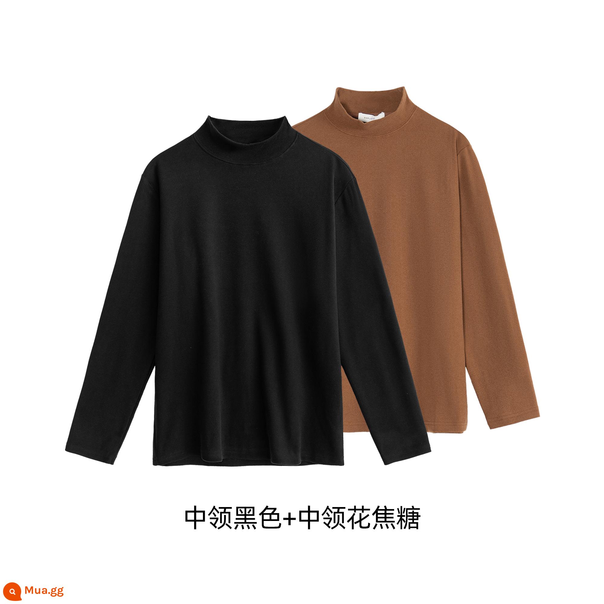 Đen TURTLENCECK BASE MENTUMENT MINAUM VÀ WINTER Đạo đức ống t -Shirt dài -sleeved Trendy Glimming Top -Level Sensory Warening Nội tâm - Cổ áo trung tâm màu đen + cổ áo trung tâm màu caramel