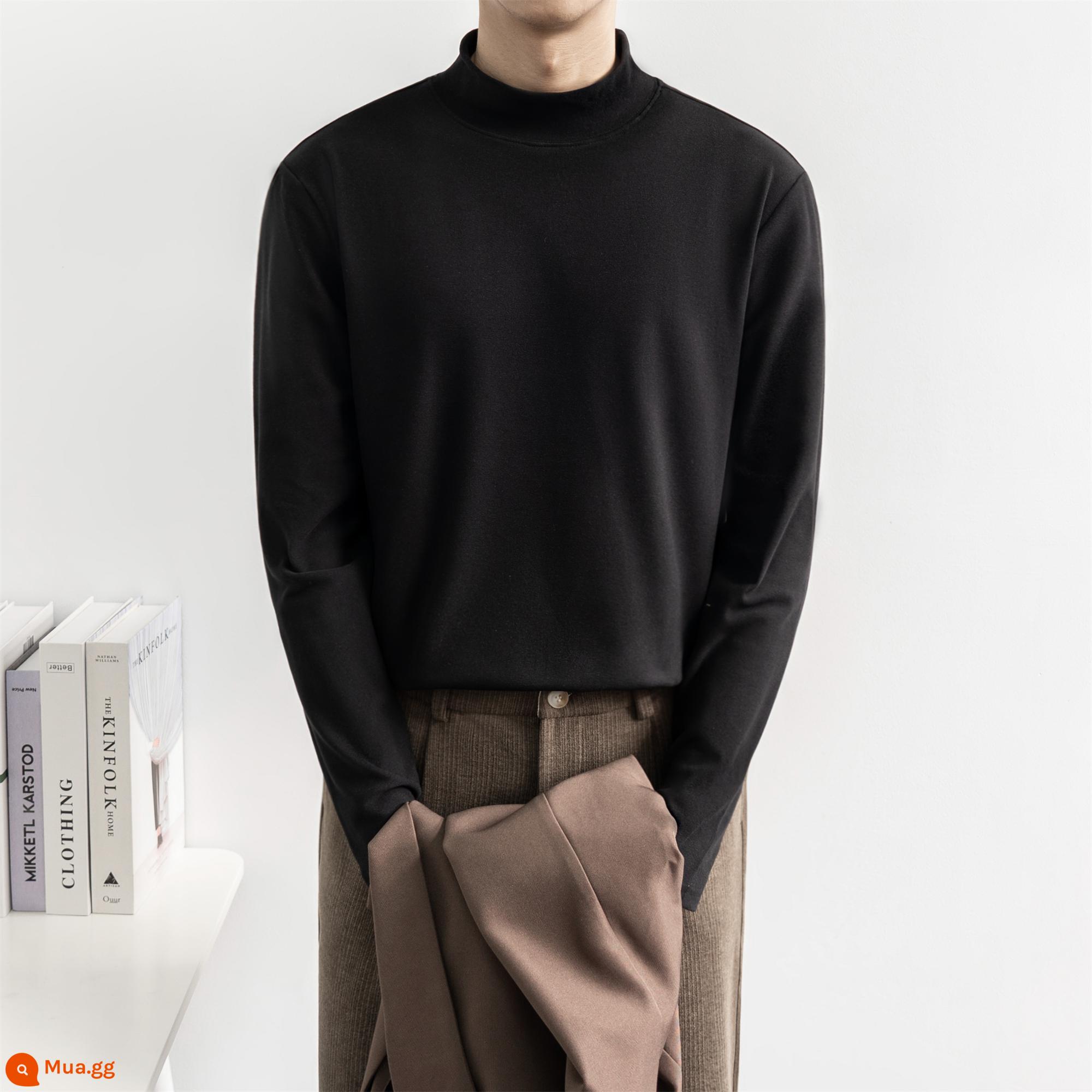 Đen TURTLENCECK BASE MENTUMENT MINAUM VÀ WINTER Đạo đức ống t -Shirt dài -sleeved Trendy Glimming Top -Level Sensory Warening Nội tâm - Cổ trung tâm màu đen