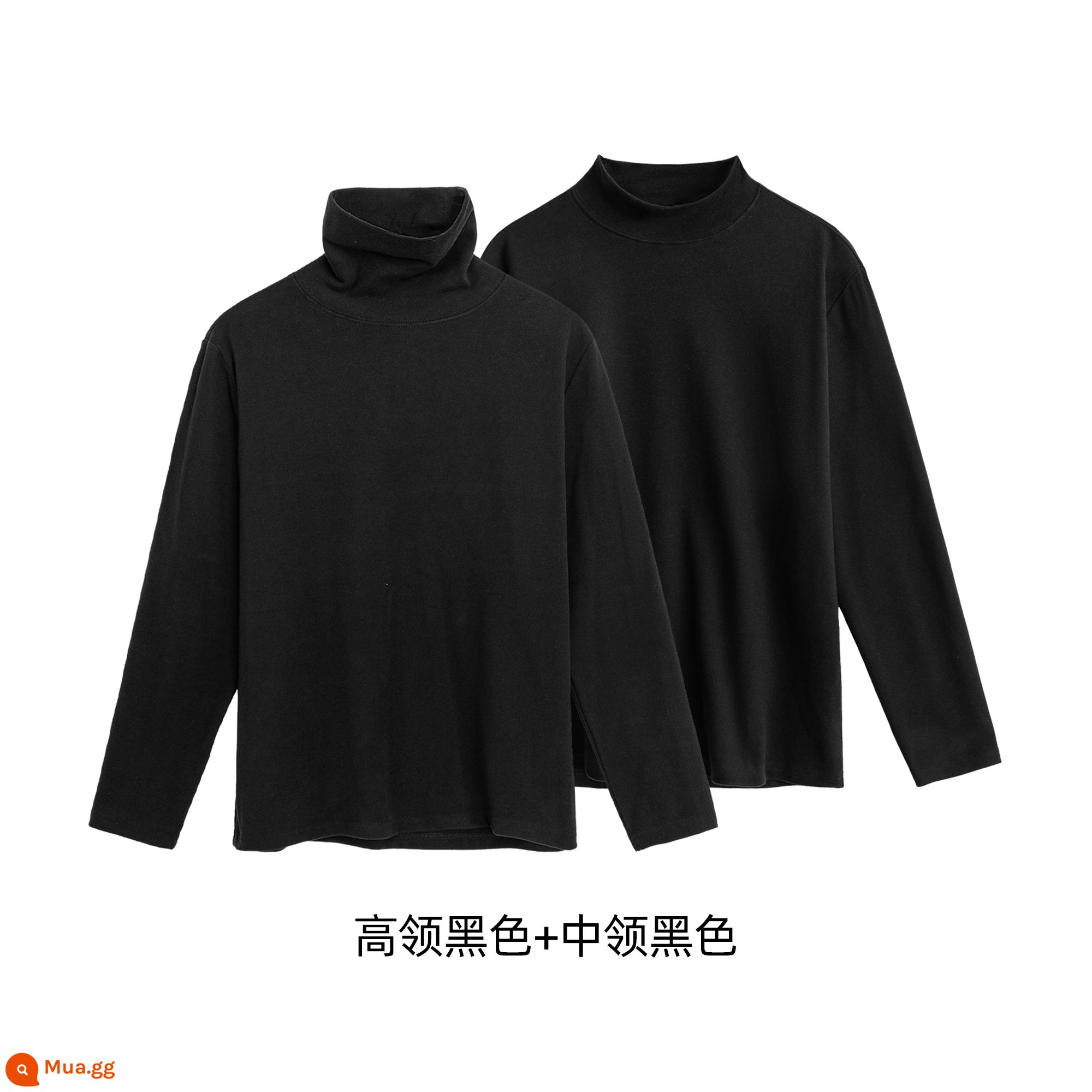 Đen TURTLENCECK BASE MENTUMENT MINAUM VÀ WINTER Đạo đức ống t -Shirt dài -sleeved Trendy Glimming Top -Level Sensory Warening Nội tâm - Cổ cao màu đen + cổ giữa màu đen