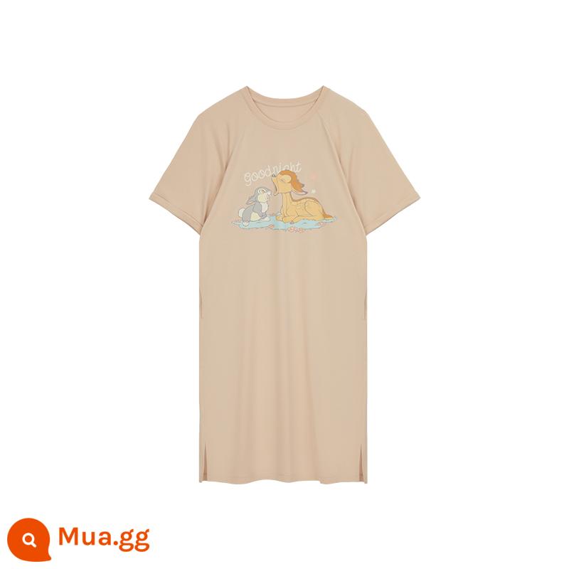 Ubras Disney sê-ri đám mây cotton ngắn tay băng lụa phục vụ tại nhà phương thức váy ngủ - Kem óc chó (Thampe và Bambi)