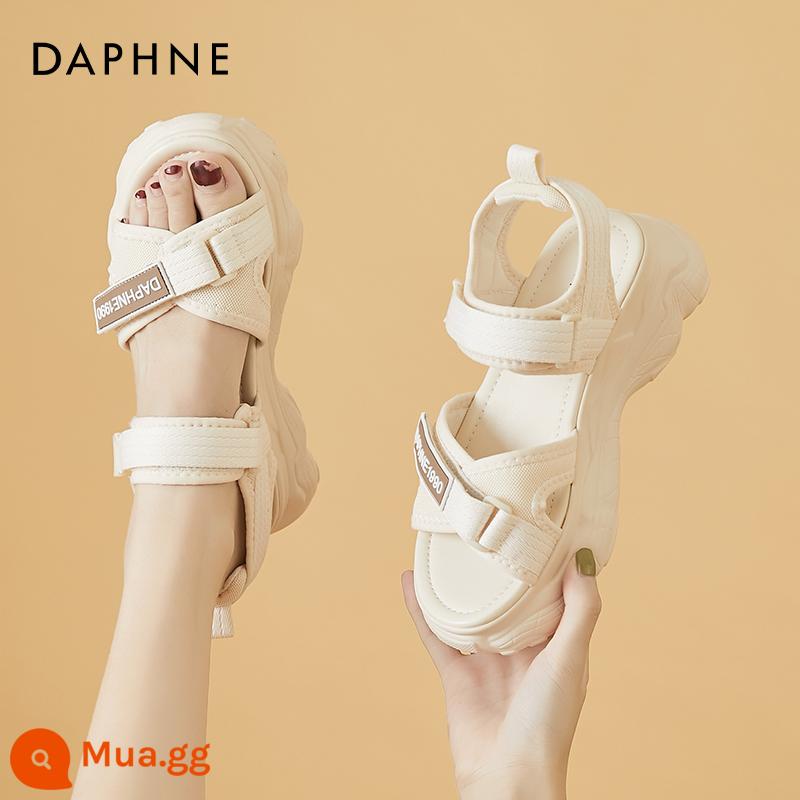 Daphne Bố Giày Sandal Nữ Mùa Hè Mặc Ngoài 2023 Thể Thao Mới Đáy Dày Tăng Đế Nêm Giày Nữ - Màu trắng nhạt, sẵn sàng giao hàng