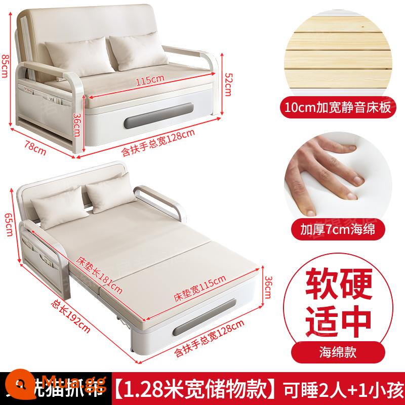 Sofa giường gấp đa năng ban công giường đa năng sofa căn hộ nhỏ 2023 giường lưới đôi có thể thu vào màu đỏ mới - [Mẫu lưu trữ 1,28m] Miếng bọt biển 7cm (vải cào mèo màu trắng nhạt)