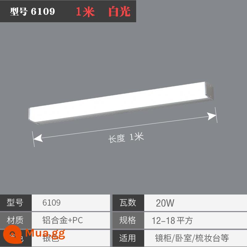 Đèn pha gương soi không lỗ đèn led phòng tắm dải chống nước và chống sương mù đèn tường trang điểm đơn giản hiện đại - Ánh sáng trắng bạc-1 mét-20 watt