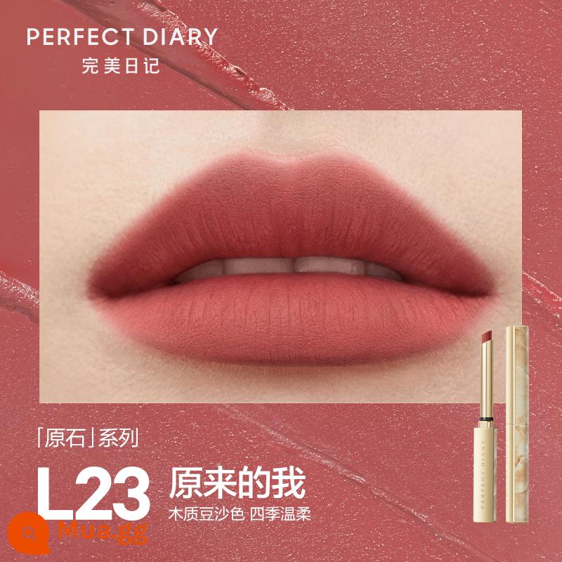 Perfect Diary Small Slim Heel Lipstick Velvet Matte Lipstick Raw Stone Series Nữ White Fluffy Winter Series - L23 Bản gốc của tôi [màu đậu gỗ]