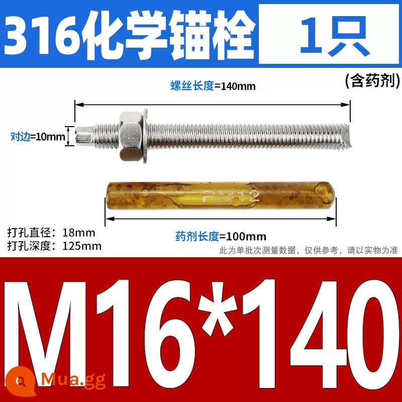 M8M10M12M14M16-M30 Thép không gỉ 304 neo hóa chất vít mở rộng hóa chất vít hóa chất hình nón ngược - M16*140[316]